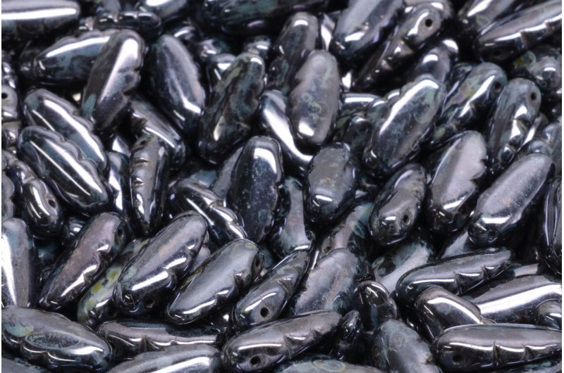 鋸歯状ダガービーズ、黒色ステイン、光沢ブルー(23980-65431)、ガラス、チェコ共和国