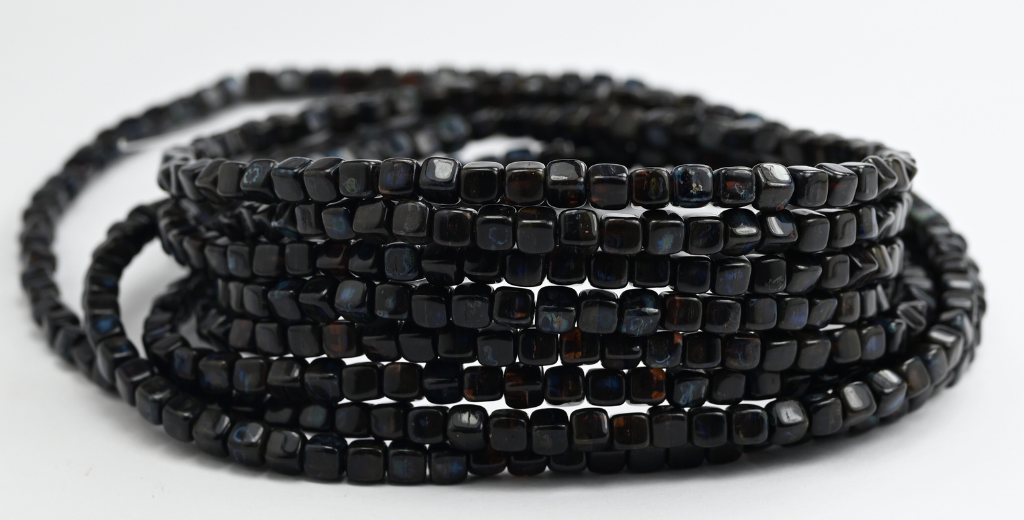 Cube Pressed Glass Beads, Mixed Colors Black (44-MIX-BLACK), Glass, Czech Republic ~ STRANDED