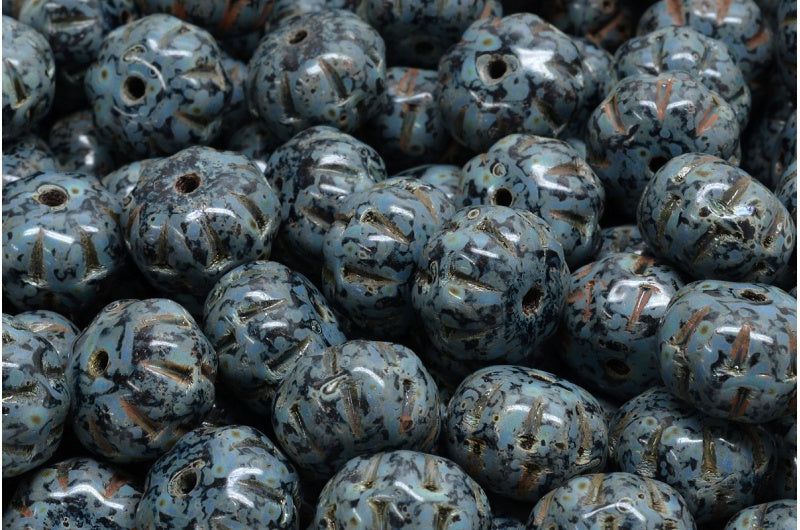 Pumpkin Beads, Black Travertin (23980-86800), Glass, Czech Republic