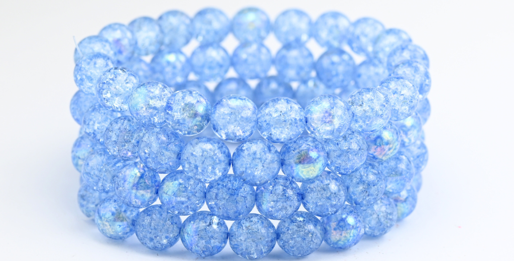 Round Pressed Glass Beads Druck, Crystal Light Blue Crack Ab (10-00030-34307-CRACK-AB), Glass, Czech Republic ~ STRANDED