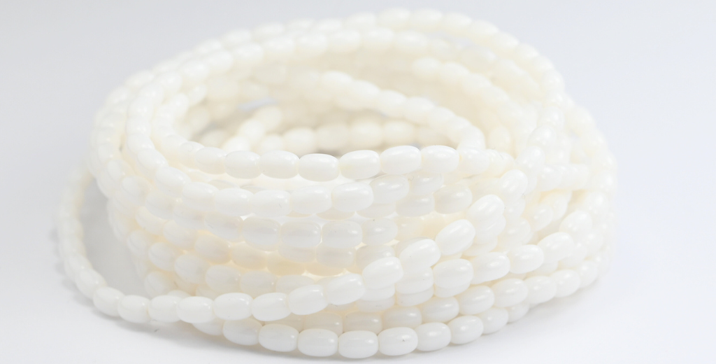 OUTLET 10 grams Olive Oval Pressed Glass Beads, 6 x 4 mm, White (02010), Glass, Czech Republic