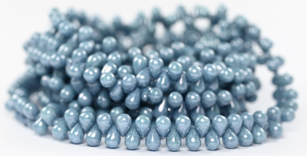 Teardrop Pear Beads, White Luster Violet Full Coated (46-02010-14496), Glass, Czech Republic ~ STRANDED