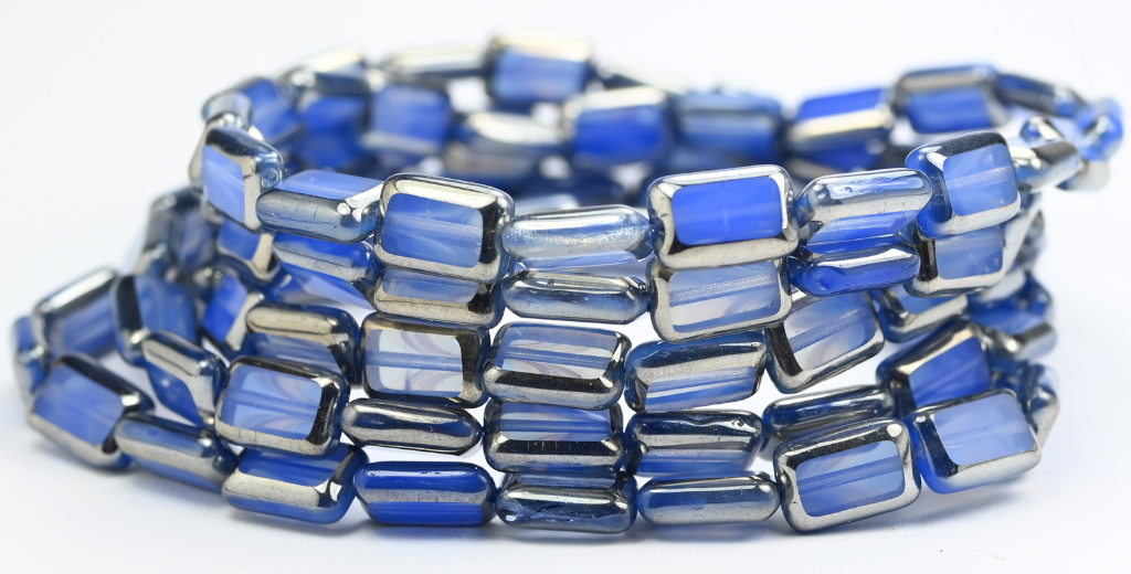 Table Cut Rectangle Beads, Opal Blue Chrome 2X (31010-CHROME-2X), Glass, Czech Republic ~ STRANDED