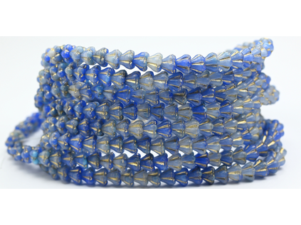 OUTLET 10 grams Bell Flower Beads, 6 x 6 mm, Blue White Gold Lined (07624-54202), Glass, Czech Republic