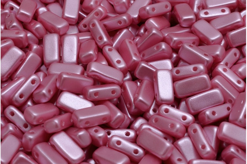 2 孔压制瓷砖珠,白色粉彩粉色(02010-25008),玻璃,捷克共和国