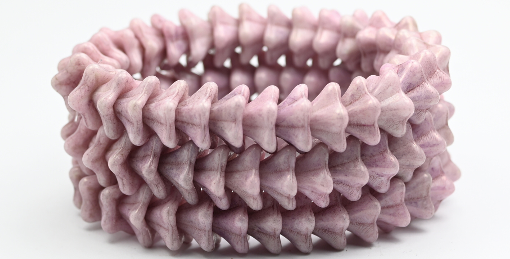 Bell Flower Pressed Glass Beads, White Luster Lila (02010-14494), Glass, Czech Republic ~ STRANDED