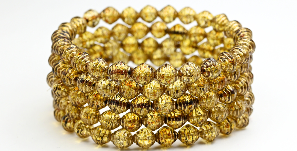Wasp Nest Beads, Crystal Travertin Gold Lined (8-00030-86-54202), Glass, Czech Republic ~ STRANDED