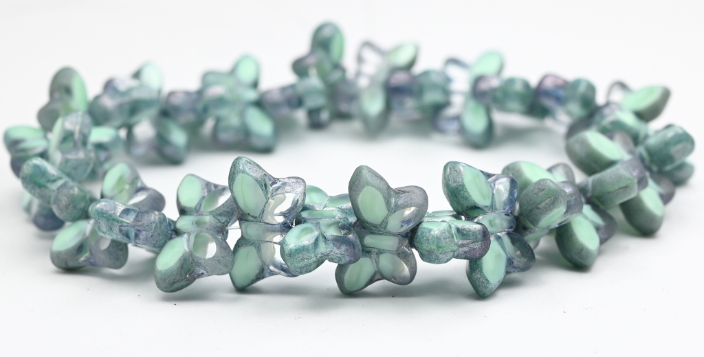 Table Cut Butterfly Beads, Teal Luster Blue Full Coated Mixed Colors Smatt (56218-14464-MIX-SMATT), Glass, Czech Republic ~ STRANDED