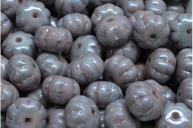 OUTLET 10 grams Pumpkin Beads, 8 x 11 mm, White Nebula (02010-15001), Glass, Czech Republic