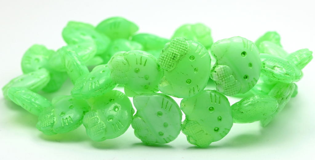 Hello Kitty Beads, Opal Green Green (1918-52010-43813), Glass, Czech Republic ~ STRANDED