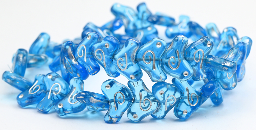 Folklore Bird Pressed Beads, Transparent Aqua Silver Lined (1612-60020-54201), Glass, Czech Republic ~ STRANDED
