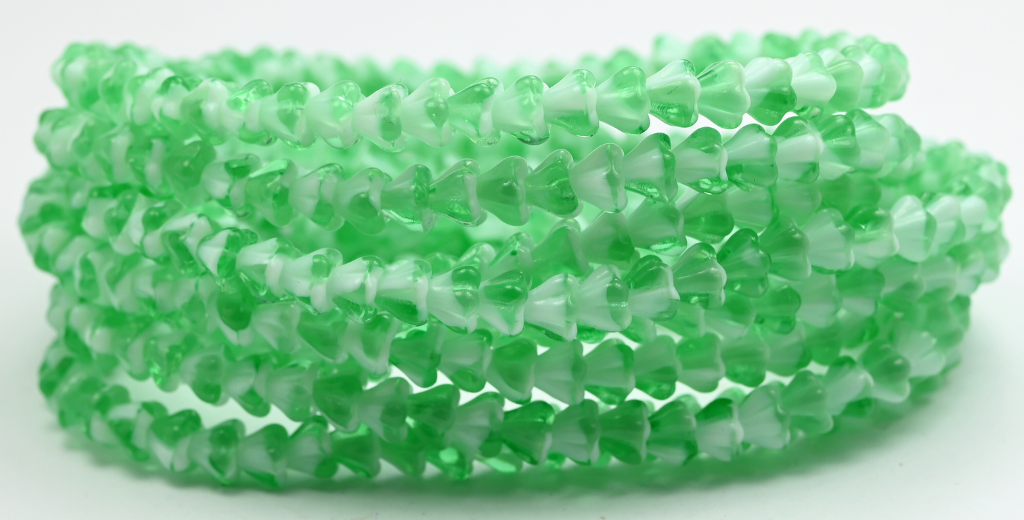 Bell Flower Pressed Glass Beads, White 54600 (02010-54600), Glass, Czech Republic ~ STRANDED