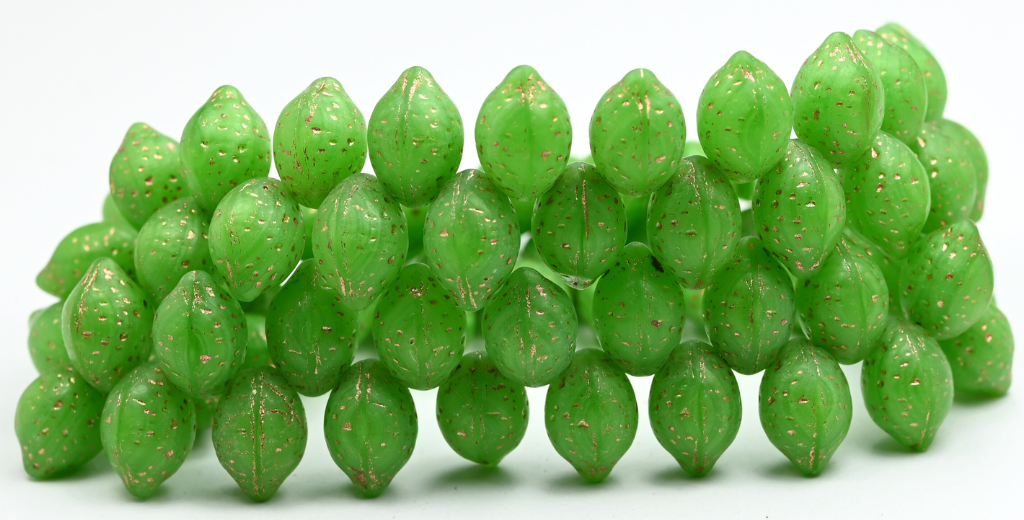 Lemon Friut Pressed Glass Beads, Opal Green Copper Lined (51010-54200), Glass, Czech Republic ~ STRANDED