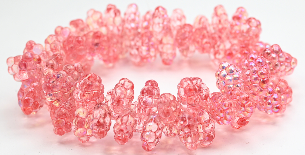 Grape Fruit Pressed Glass Beads, Crystal Light Pink Ab (1410-00030-34304-AB), Glass, Czech Republic ~ STRANDED