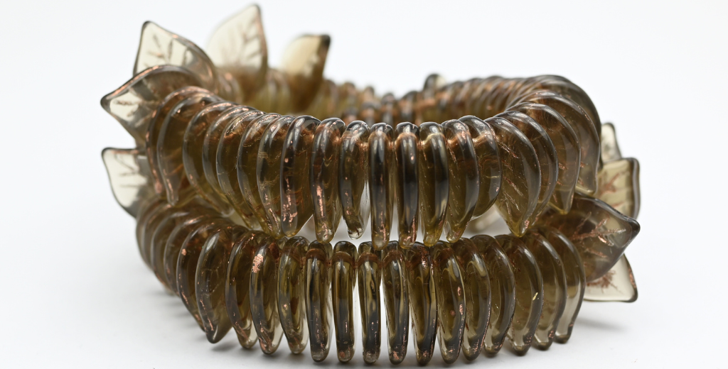 Leaf Pressed Glass Beads, Transparent Gray Copper Lined (40020-54200), Glass, Czech Republic ~ STRANDED