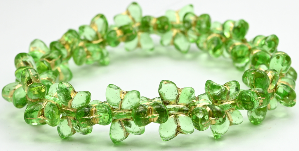 Simple Butterfly Pressed Glass Beads, Transparent Green Gold Lined (50500-54202), Glass, Czech Republic ~ STRANDED