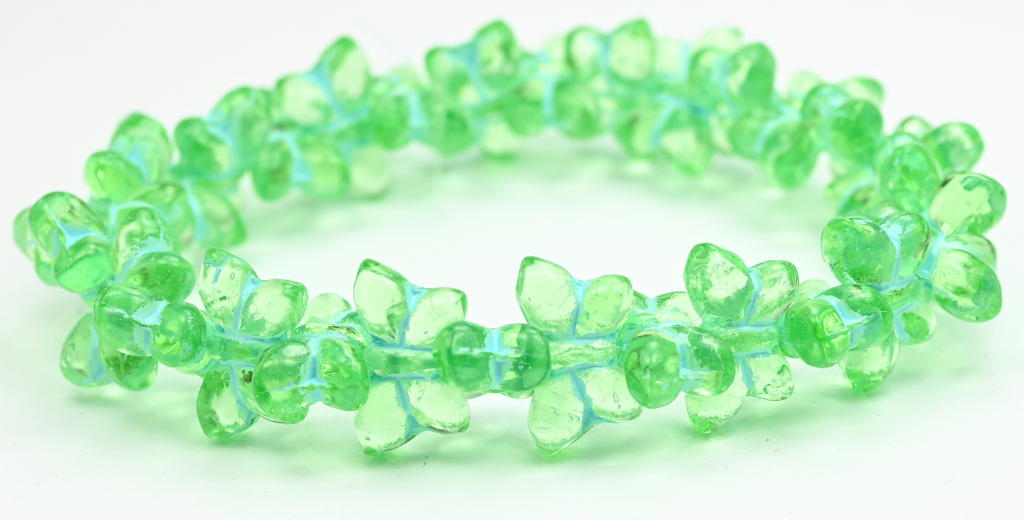 Simple Butterfly Pressed Glass Beads, Transparent Green Light Blue Lined (50500-54308), Glass, Czech Republic ~ STRANDED