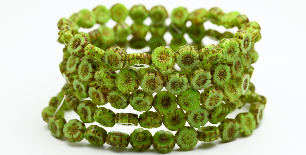 Table Cut Round Beads Hawaii Flowers, 56017 Travertin (56017-86800), Glass, Czech Republic ~ STRANDED