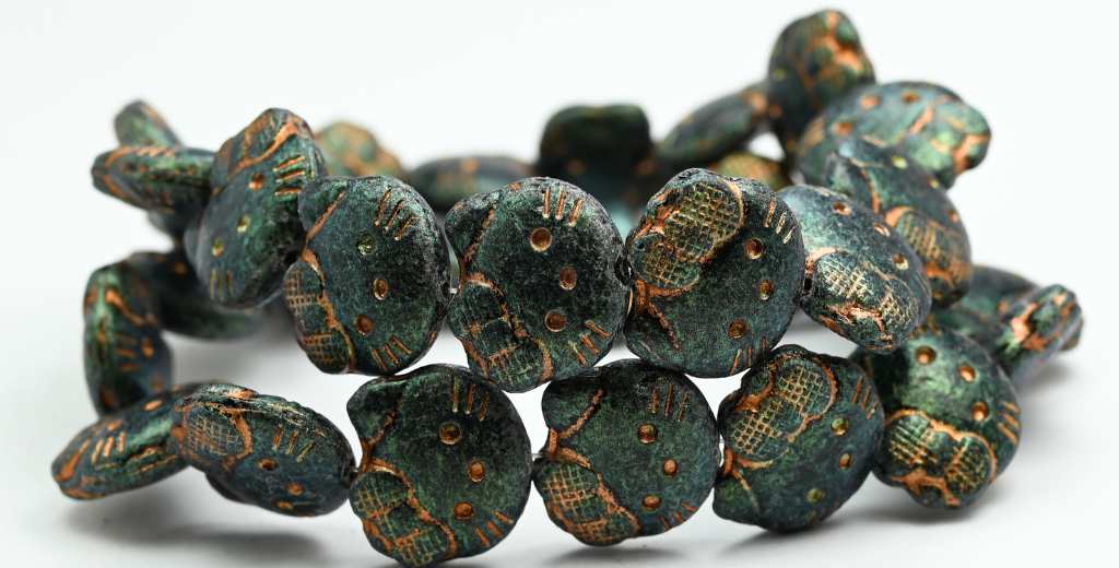 Hello Kitty Beads, Black Green Iridiscent Copper Lined (1918-23980-86922-54200), Glass, Czech Republic ~ STRANDED