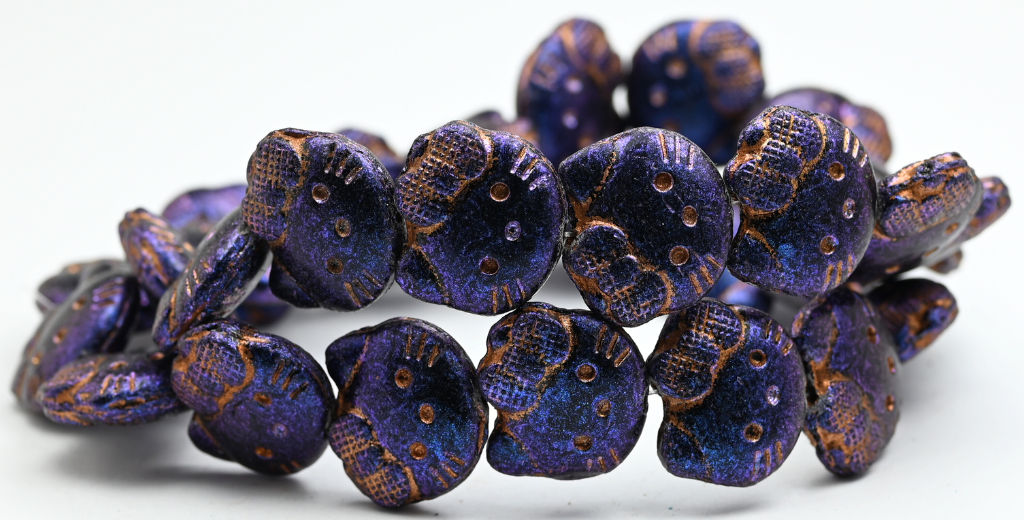 Hello Kitty Beads, Black Blue Iridiscent Copper Lined (1918-23980-86966-54200), Glass, Czech Republic ~ STRANDED
