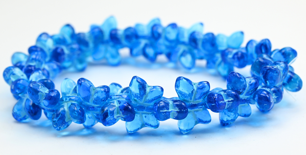Simple Butterfly Pressed Glass Beads, 606003 Light Blue Lined (2012-606003-54308), Glass, Czech Republic ~ STRANDED