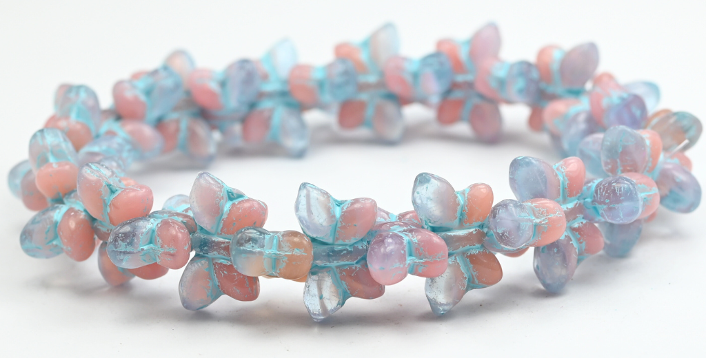 Simple Butterfly Pressed Glass Beads, 20220 Opal Pink Light Blue Lined (20220-72010-54308), Glass, Czech Republic ~ STRANDED