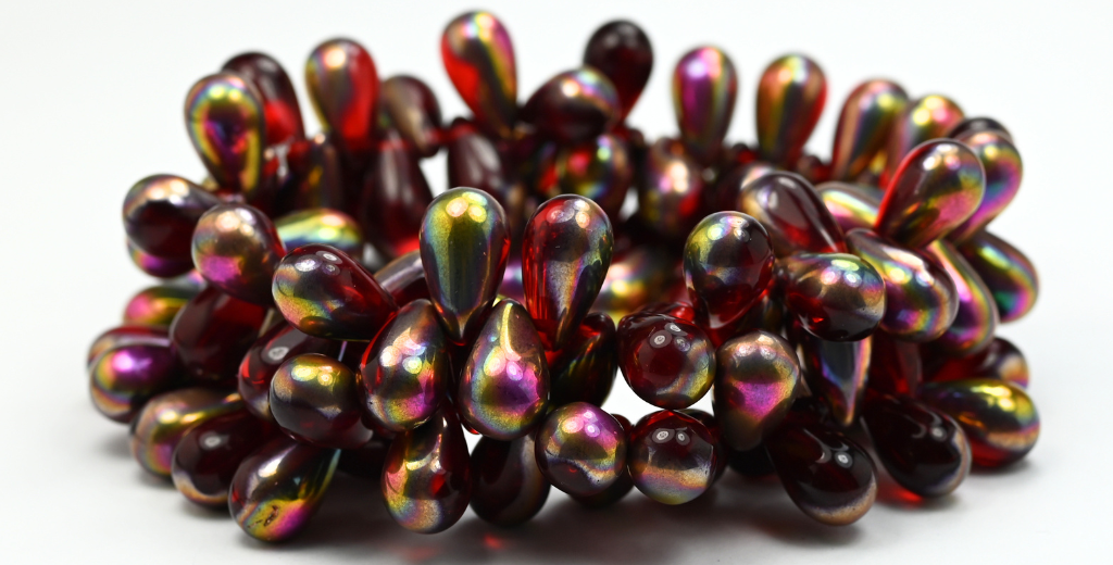 Pear Teardrop Pressed Glass Beads, Ruby Red Vitex (90080-VITEX), Glass, Czech Republic ~ STRANDED