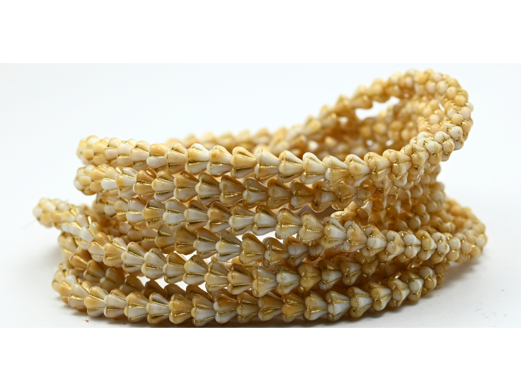 OUTLET 10 grams Bell Flower Beads, 6 x 6 mm, Beige Gold Lined (07104-54202), Glass, Czech Republic