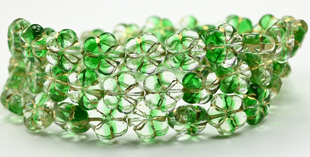 5-Petal Flower Pressed Beads, 57008 Gold Lined (57008-54202), Glass, Czech Republic ~ STRANDED