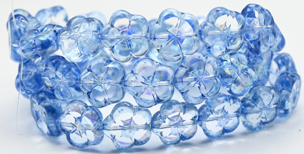 Table Cut Flower Beads, Crystal Light Blue Ab (00030-34307-AB), Glass, Czech Republic ~ STRANDED