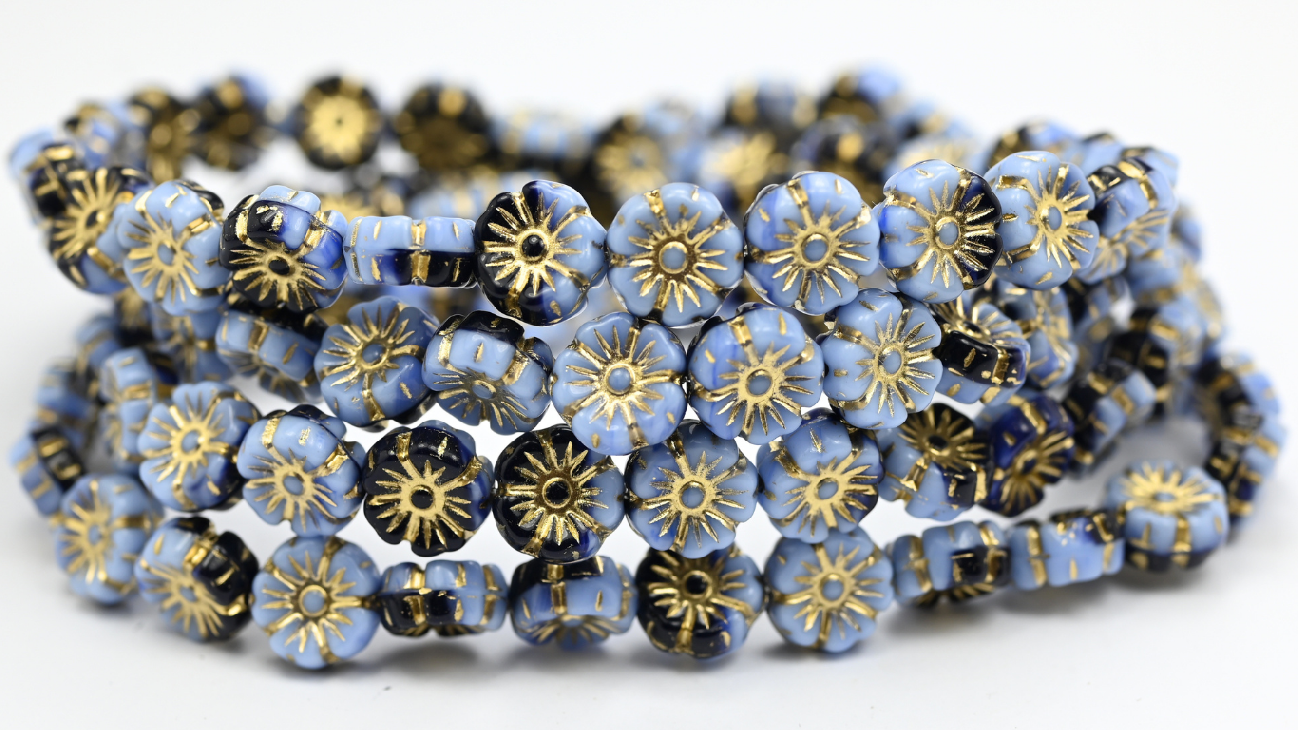 Hawaii Flower Pressed Glass Beads, 330133400 Gold Lined (330133400-54202), Glass, Czech Republic ~ STRANDED