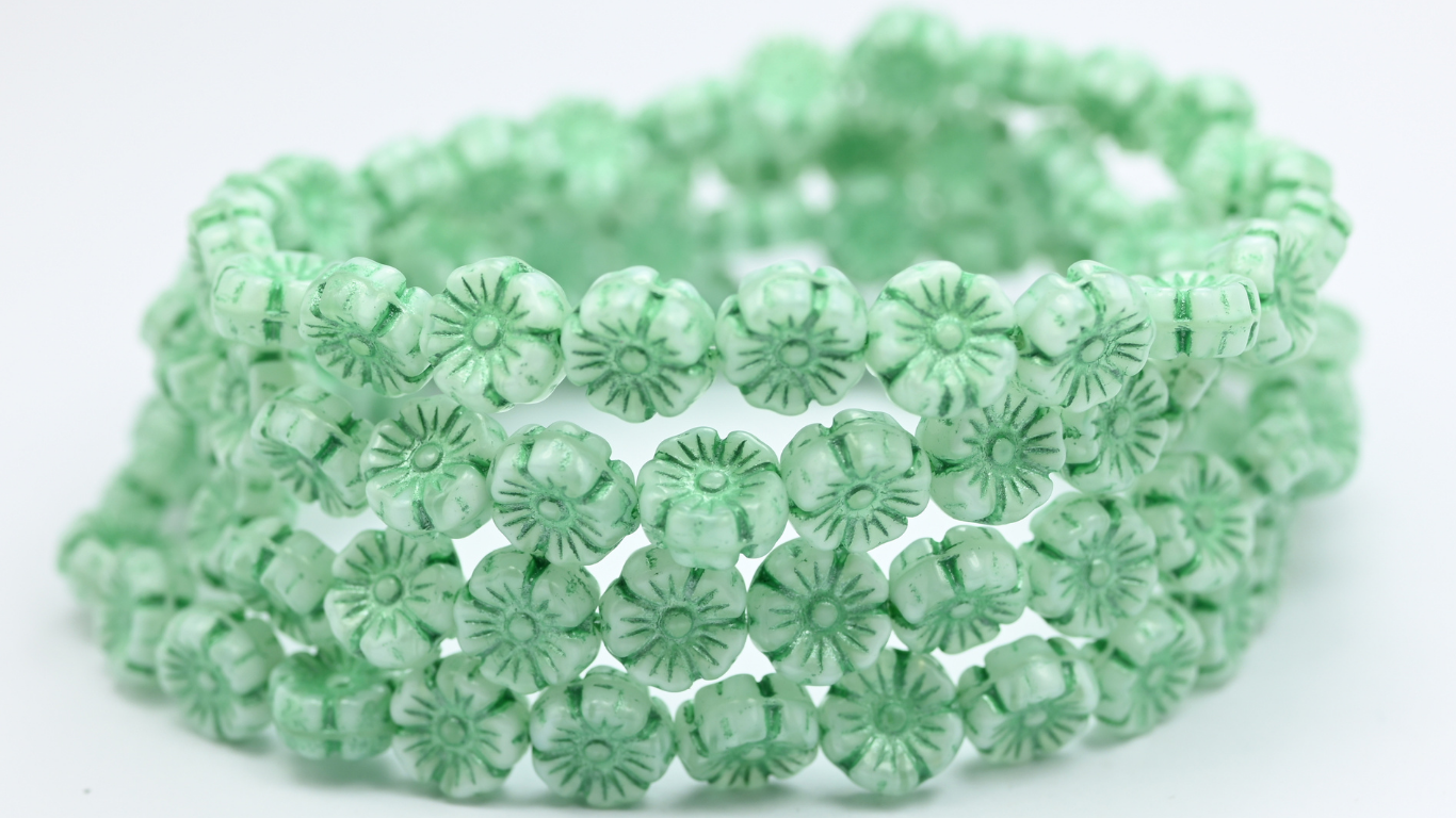 夏威夷压花玻璃珠,86000 绿衬 (86000-54322),玻璃,捷克共和国 ~ 串珠