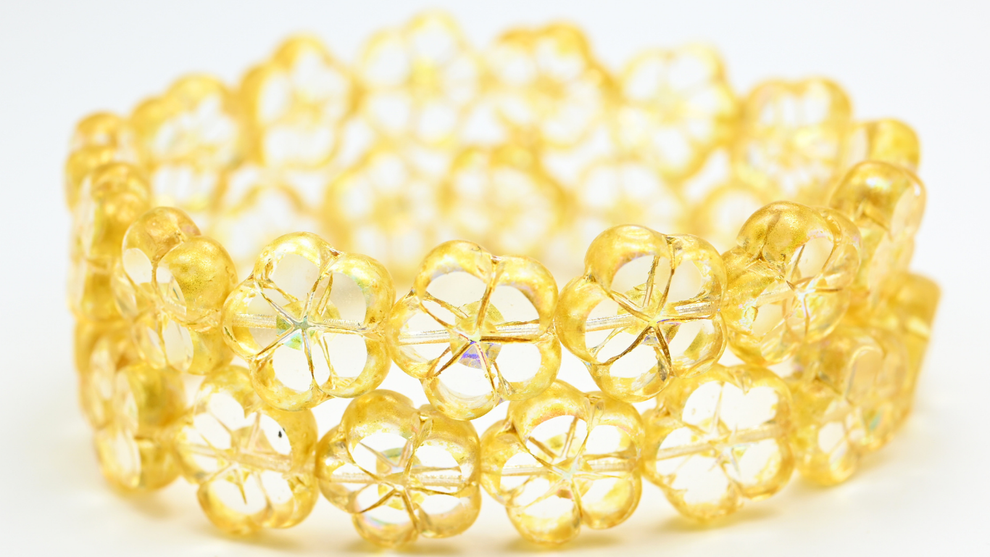 OUTLET 10 grams Table Cut Flower Beads, 991-01215-16x16-00030-34302-54202AB, Crystal Light Yellow 54202Ab (00030-34302-54202AB), Glass, Czech Republic