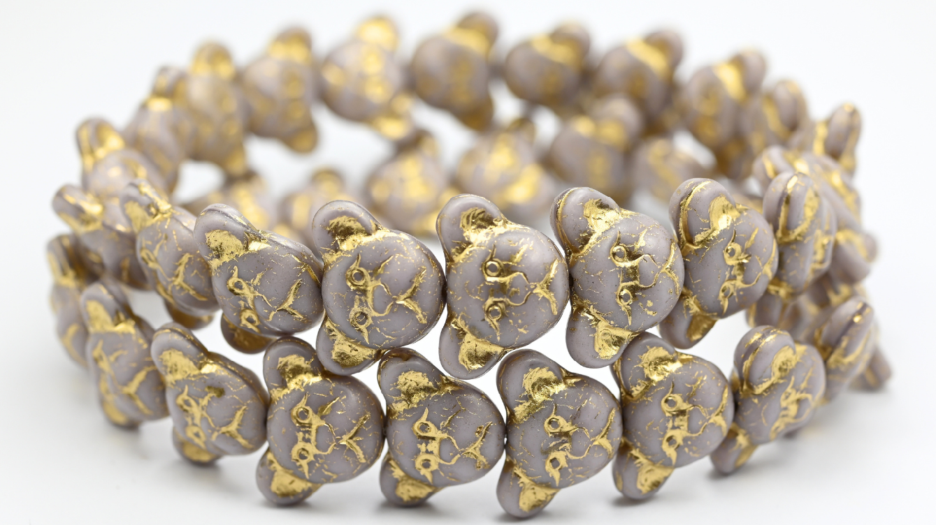 悲伤熊口套珠,柔滑薰衣草金色衬里 (21350-54202),玻璃,捷克共和国 ~ 串珠