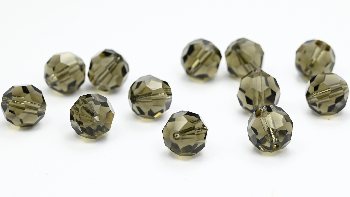 捷克 Preciosa 特殊机切刻面火抛圆珠,黑钻色 (BLACK-DIAMOND),玻璃材质 ~ 串珠