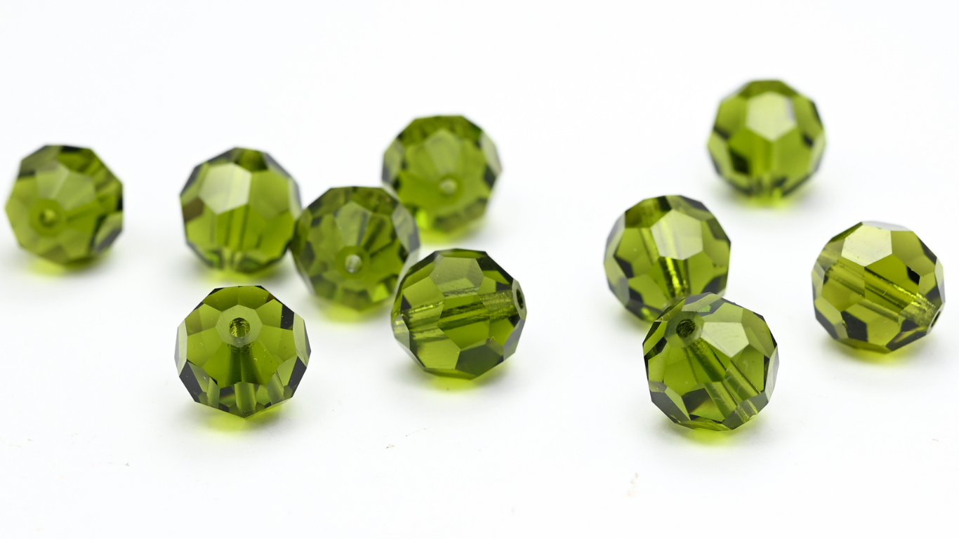 施华洛世奇(Preciosa)特种机器切割刻面火抛光圆形珠,橄榄石色(OLIVINE),玻璃材质,捷克共和国制造 ~ 串珠