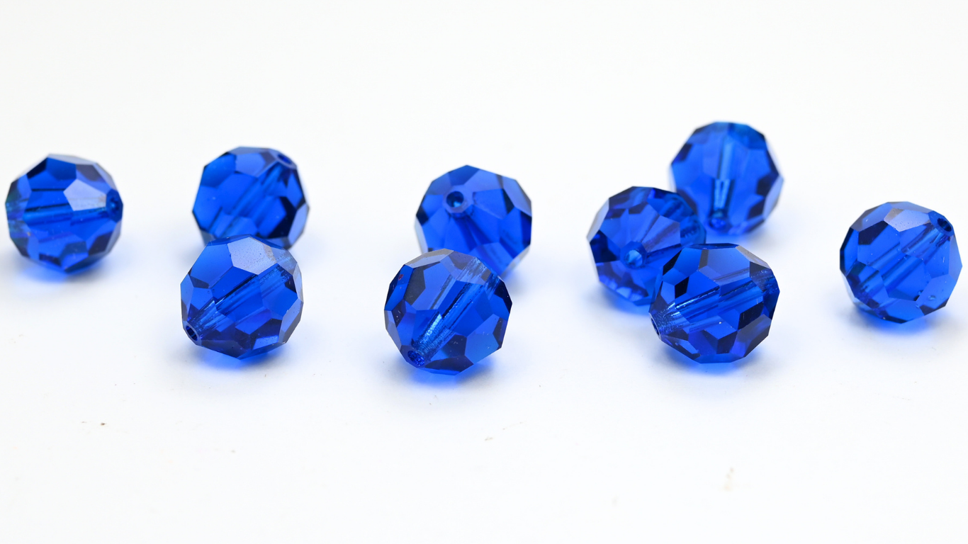 Preciosa 特殊机切刻面火抛圆珠,卡布里蓝 (CAPRI-BLUE),玻璃,捷克共和国 ~ 串珠