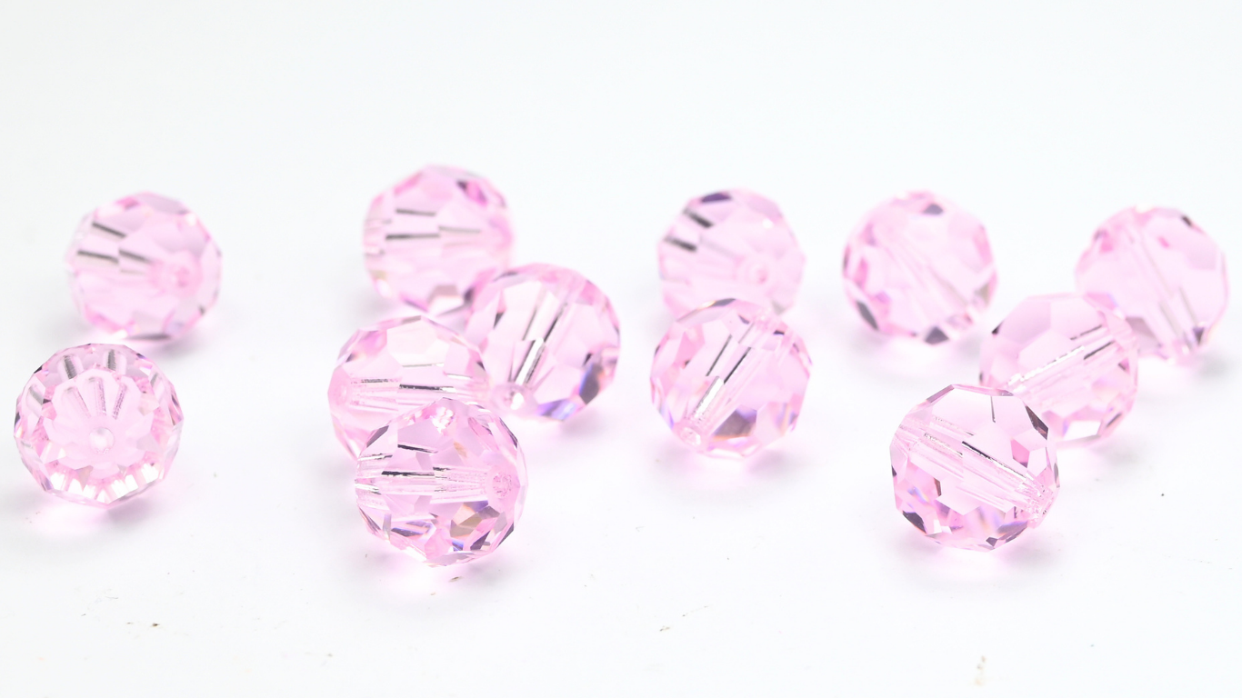 捷克PRECIOSA特殊机切刻面火抛圆珠,粉色蓝宝石 (PINK-SAPHIRE),玻璃,捷克共和国 ~ 串珠