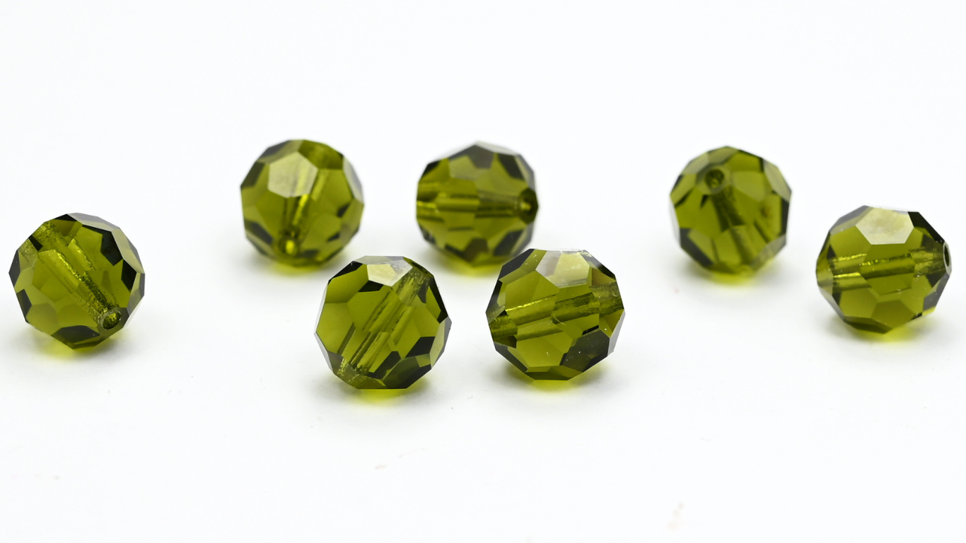 施华洛世奇(Preciosa)特种机器切割刻面火抛光圆形珠,橄榄石色(OLIVINE),玻璃材质,捷克共和国制造 ~ 串珠
