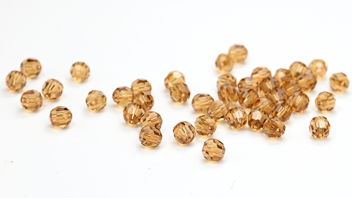 Special Machine Cut Faceted Fire Polished Round Beads By Preciosa, Lt Colorado Topaz (LT-COLORADO-TOPAZ), Glass, Czech Republic ~ STRANDED