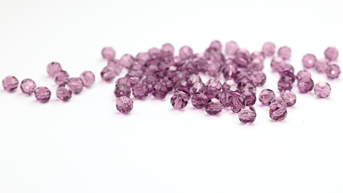 Special Machine Cut Faceted Fire Polished Round Beads By Preciosa, Amethyst (AMETHYST), Glass, Czech Republic ~ STRANDED