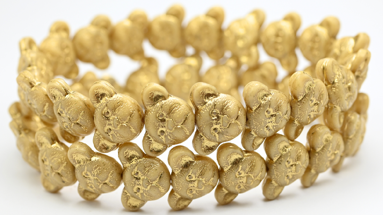 Sad Bear Muzzle Beads, Beige Gold Lined (1419-13020-54202), Glass, Czech Republic ~ STRANDED