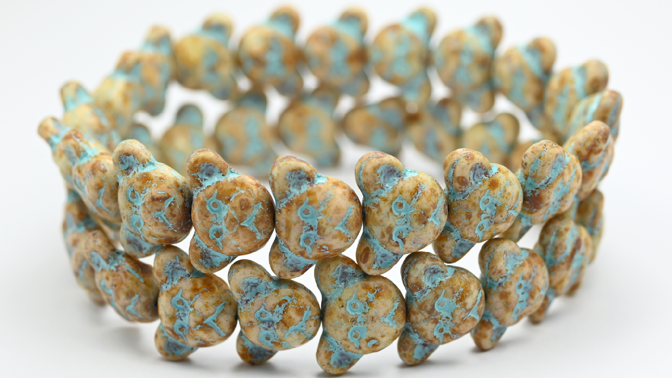 Sad Bear Muzzle Beads, White Travertin Light Blue Lined (1419-02010-86-54308), Glass, Czech Republic ~ STRANDED