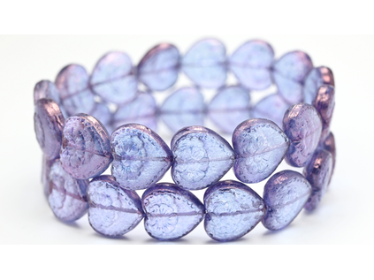 OUTLET 10 grams Heart With Flower Pressed Glass Beads, 18 x 17 mm, Crystal Luster Lila (00030-14494), Glass, Czech Republic