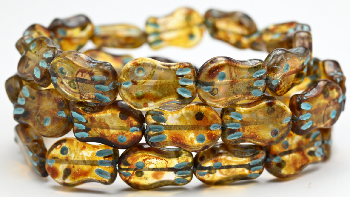 Simple Fish Pressed Glass Beads, Crystal Travertin Light Blue Lined (1912-00030-86-54308), Glass, Czech Republic ~ STRANDED