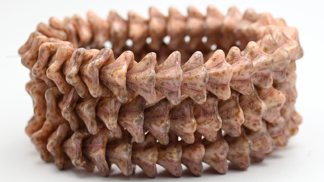 Bell Flower Pressed Glass Beads, White Travertin Warm Purple Spotted (02010-86-33304), Glass, Czech Republic ~ STRANDED