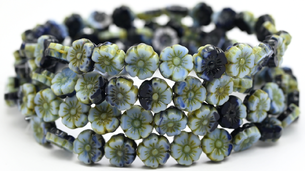 Table Cut Round Beads Hawaii Flowers, 330133400 Travertin (330133400-86800), Glass, Czech Republic ~ STRANDED