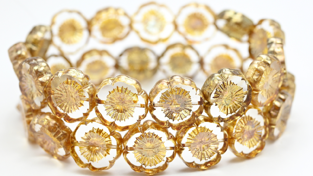 Table Cut Round Beads Hawaii Flowers, Crystal Rembrandt Travertin (00030-43500), Glass, Czech Republic ~ STRANDED