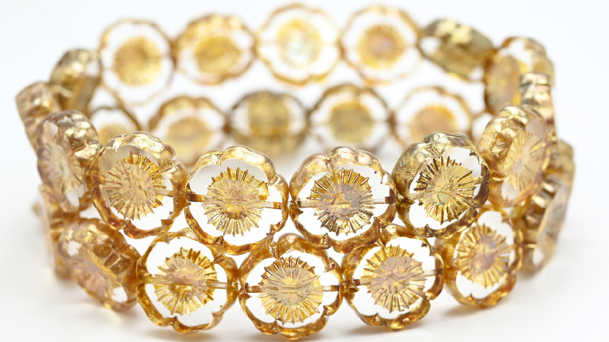 Table Cut Round Beads Hawaii Flowers, Crystal Rembrandt Travertin (00030-43500), Glass, Czech Republic ~ STRANDED