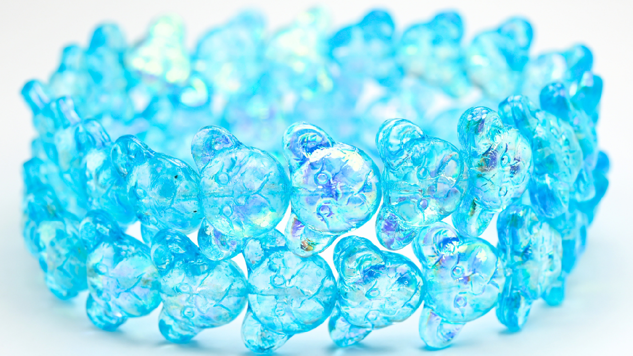 悲伤熊面罩珠,水晶浅水蓝色AB(1419-00030-34308-AB),玻璃,捷克共和国 ~ 串珠
